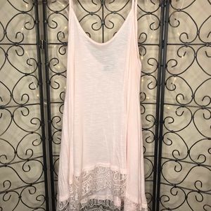 Blush colored tank top tunic with lace detailing